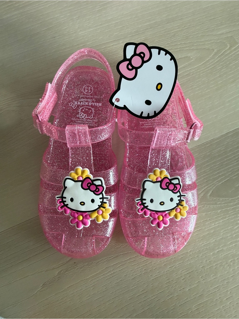 Hello Kitty Pink Glitter Jelly Sandals with Flower Charms